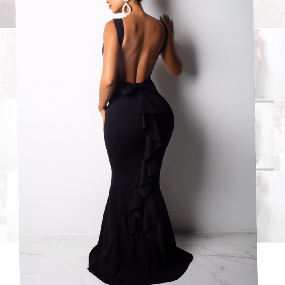 Black ruffle gown